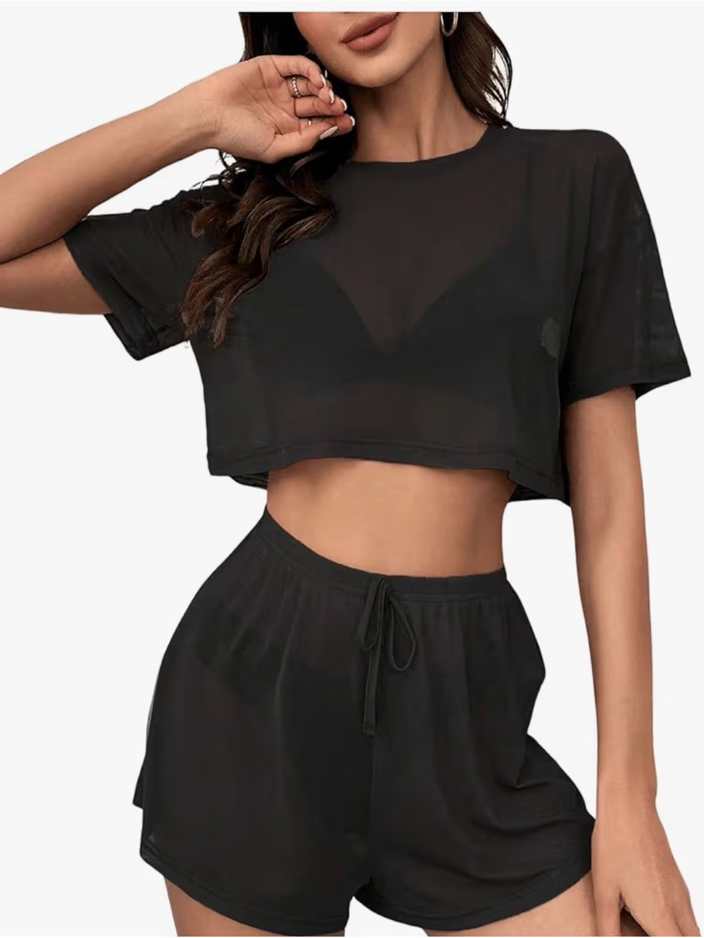 NWOT Sheer Black Lounge Set - Top and Shorts